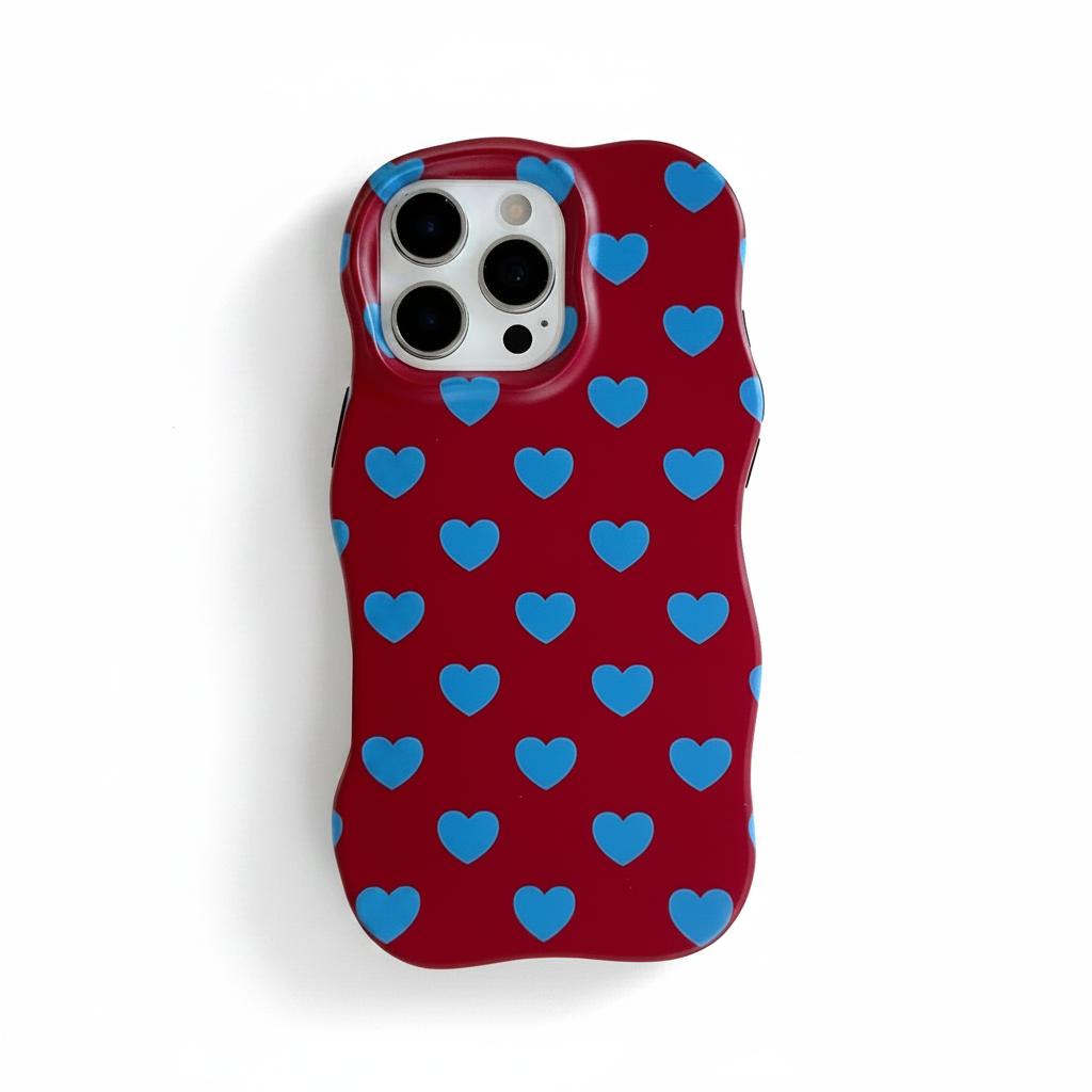 Dark Red Blue Hearts - White BG