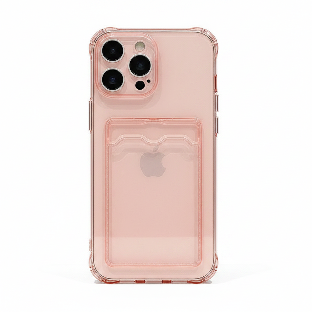 Pink transparent card holder phone case