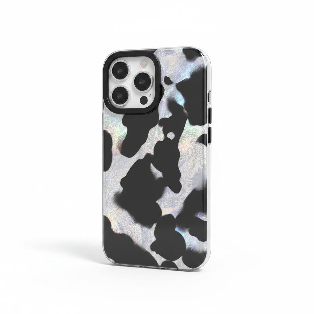 Professional cow print phone case product shot