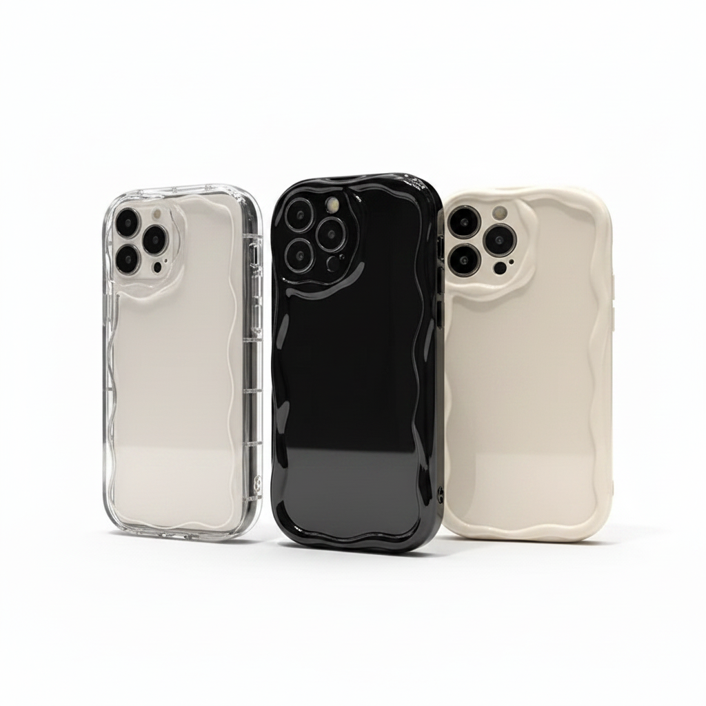 Three wavy cases - three-quarter view