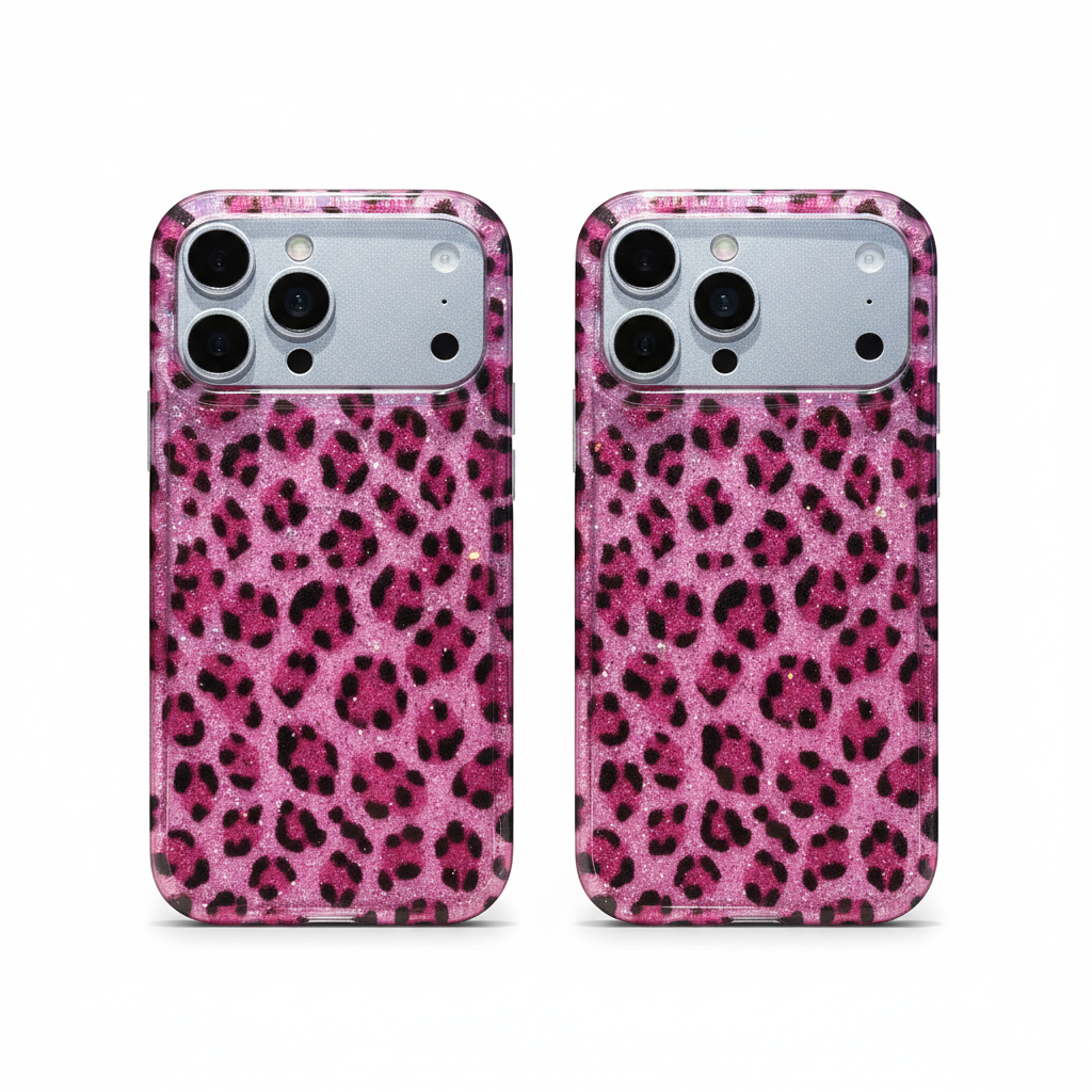 Two PinkSnap Leopard cases side by side